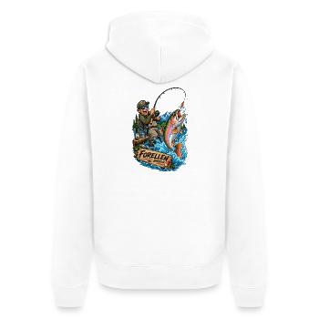 Forellenangeln Comic-Abenteuer - Unisex Premium Bio Zip Hoodie - Weiß - Hinten - Thijin (182cm)