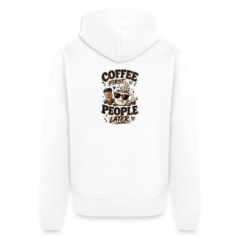 Le café d’abord, les gens après - Amateur de café drôle - Veste à capuche bio Premium Unisexe - blanc - Dos - Thijin (182cm)