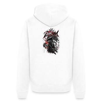 DAKUM Drachenkrieger Samurai - Unisex Premium Bio Zip Hoodie - Weiß - Hinten - Thijin (182cm)