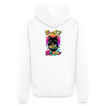 Kawaii Katzen Ramen Anime - Unisex Premium Bio Zip Hoodie - Weiß - Hinten - Thijin (182cm)