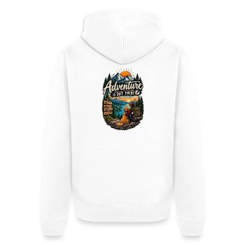 Das Abenteuer ist da draußen – Wandern und Camping - Unisex Premium Bio Zip Hoodie - Weiß - Hinten - Thijin (182cm)