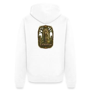 Eschenfrau – Geist der Esche - Unisex Premium Bio Zip Hoodie - Weiß - Hinten - Thijin (182cm)