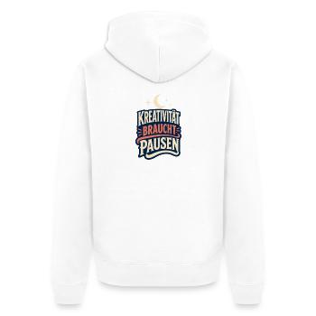 Kreativität braucht Pausen – Kreativ Spruch - Unisex Premium Bio Zip Hoodie - Weiß - Hinten - Thijin (182cm)