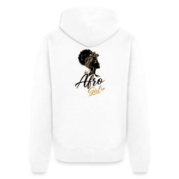 Golden Afro Girl – Schwarze Eleganz - Unisex Premium Bio Zip Hoodie - Weiß - Hinten - Thijin (182cm)