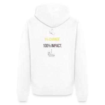 1% Change. 100% Impact. - Motivational Design - Unisex Premium Bio Zip Hoodie - Weiß - Hinten - Thijin (182cm)