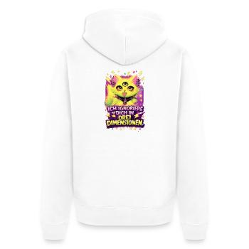 Neongelbe Katze mit drei Augen und Punk-Piercings - Unisex Premium Bio Zip Hoodie - Weiß - Hinten - Thijin (182cm)