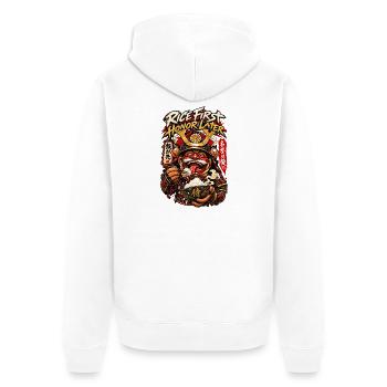 Reis zuerst, Ehre später Samurai - Unisex Premium Bio Zip Hoodie - Weiß - Hinten - Thijin (182cm)