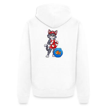 Rettungsschwimmer-Katze bei Fischglas-Dienst - Unisex Premium Bio Zip Hoodie - Weiß - Hinten - Thijin (182cm)