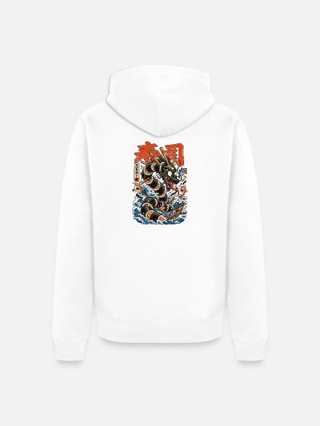 Sushi-Drache auf Meereswellen - Unisex Premium Bio Zip Hoodie - Weiß
