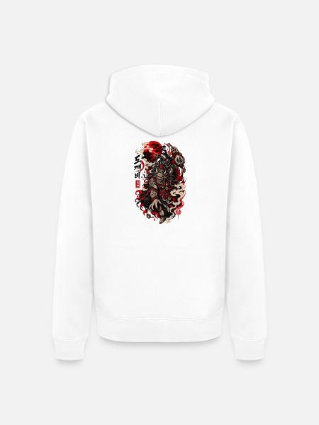 Dämonischer Wächter im Feuerrot - Unisex Premium Bio Zip Hoodie - Weiß