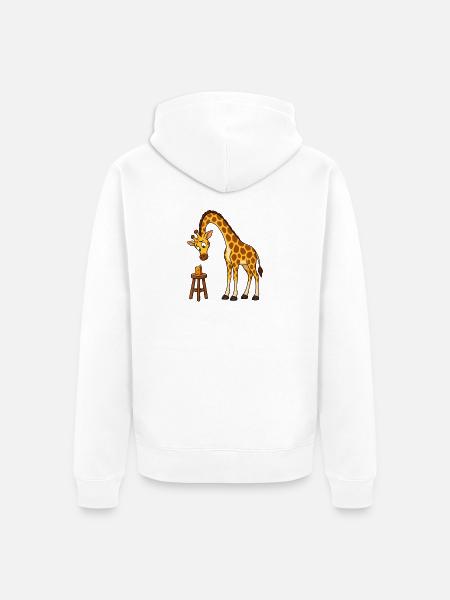 Skeptische Giraffe starrt eine Saftdose an - Unisex Premium Bio Zip Hoodie - Weiß