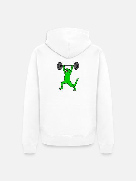Kraftdino hebt Gewichte - Unisex Premium Bio Zip Hoodie - Weiß