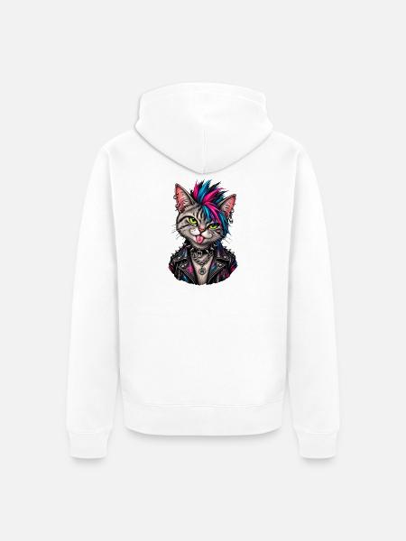 Punk Katze - Unisex Premium Bio Zip Hoodie - Weiß