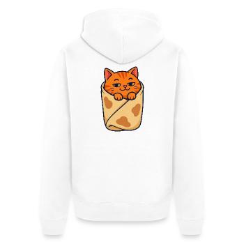 Orangefarbene getigerte Katze eingewickelt wie ein Burrito - Unisex Premium Bio Zip Hoodie - Weiß - Hinten - Thijin (182cm)