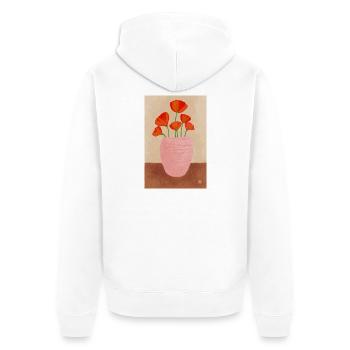 Mohn in Rosa Vase - Unisex Premium Bio Zip Hoodie - Weiß - Hinten - Thijin (182cm)