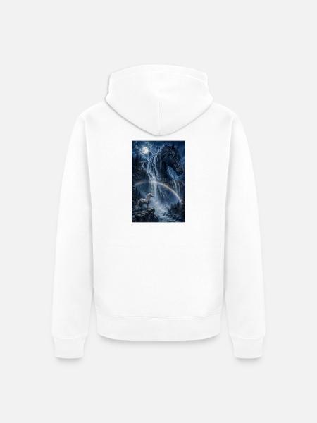 Mondbogen Pferd am Wasserfall - Unisex Premium Bio Zip Hoodie - Weiß