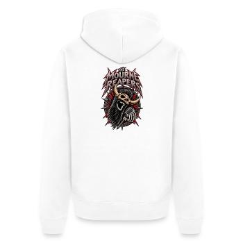 Mourne Reapers: Skull Goat Mic - Unisex Premium Bio Zip Hoodie - Weiß - Hinten - Thijin (182cm)