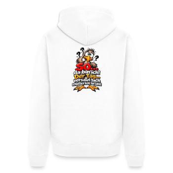 Der Tag versaut sich schließlich nicht von selbst. - Unisex Premium Bio Zip Hoodie - Weiß - Hinten - Thijin (182cm)