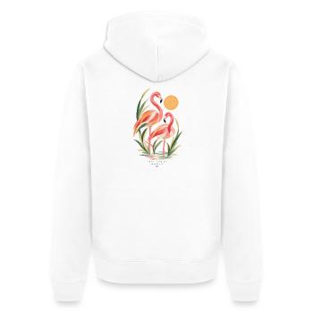 Flamingos unter Palmen und der Sonne – Die Natur der Gnade - Unisex Premium Bio Zip Hoodie - Weiß - Hinten - Thijin (182cm)