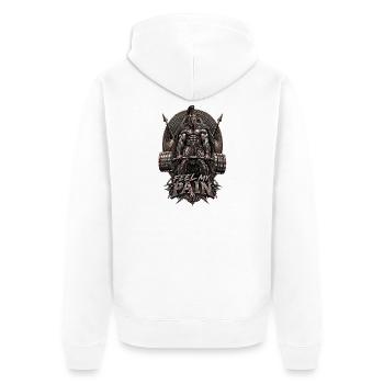 Spartaner Feel My Pain - Unisex Premium Bio Zip Hoodie - Weiß - Hinten - Thijin (182cm)
