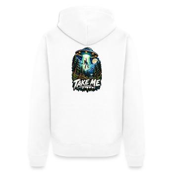 Take Me: Alienentführung im Wald - Unisex Premium Bio Zip Hoodie - Weiß - Hinten - Thijin (182cm)