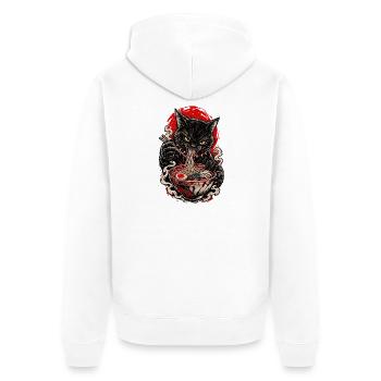Brennende Ramen-Katze - Unisex Premium Bio Zip Hoodie - Weiß - Hinten - Thijin (182cm)