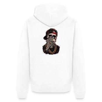 Schädel-Hustler mit roter Kappe - Unisex Premium Bio Zip Hoodie - Weiß - Hinten - Thijin (182cm)