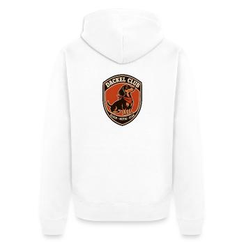 Dackel Club Patch: Klein Mutig Stur - Unisex Premium Bio Zip Hoodie - Weiß - Hinten - Thijin (182cm)