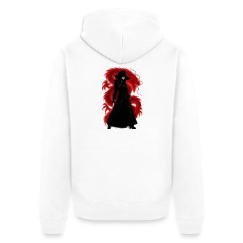 SCHWARZER SKORPION - Unisex Premium Bio Zip Hoodie - Weiß - Hinten - Thijin (182cm)