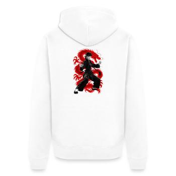 TÖDLICHER SCHLAG - Unisex Premium Bio Zip Hoodie - Weiß - Hinten - Thijin (182cm)