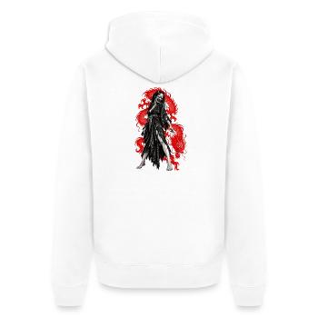 TODESGRUBE - Unisex Premium Bio Zip Hoodie - Weiß - Hinten - Thijin (182cm)