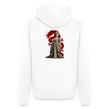 MEISTERMANIPULATOR - Unisex Premium Bio Zip Hoodie - Weiß - Hinten - Thijin (182cm)