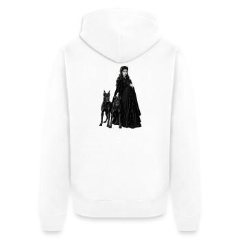 GOTISCHE CERBERUS - Unisex Premium Bio Zip Hoodie - Weiß - Hinten - Thijin (182cm)
