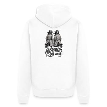 Hier gibt es nichts zu sehen – geheimnisvoller Krähenhumor - Unisex Premium Bio Zip Hoodie - Weiß - Hinten - Thijin (182cm)