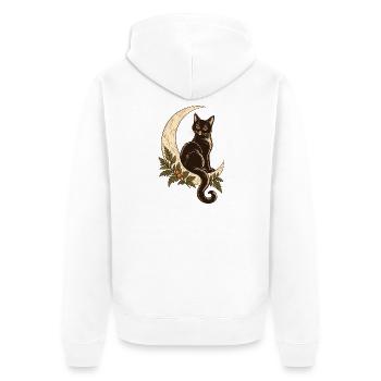 Katze im Herbstmond - Unisex Premium Bio Zip Hoodie - Weiß - Hinten - Thijin (182cm)