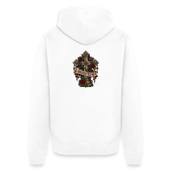 Heiliges Ruinen-Gotikkreuz - Unisex Premium Bio Zip Hoodie - Weiß - Hinten - Thijin (182cm)