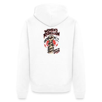 Weibliche Rebellion: Ketten brechen - Unisex Premium Bio Zip Hoodie - Weiß - Hinten - Thijin (182cm)