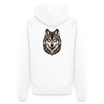 Majestätisches Wolfsporträt – Wilde Natur - Unisex Premium Bio Zip Hoodie - Weiß - Hinten - Thijin (182cm)