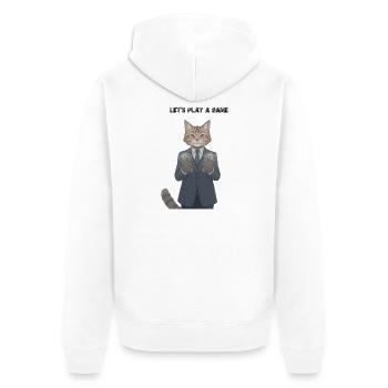 Katze im Anzug mit Geld: Lass uns ein Spiel spielen - Unisex Premium Bio Zip Hoodie - Weiß - Hinten - Thijin (182cm)