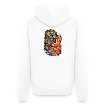 Drache und Phönix in Molten - Unisex Premium Bio Zip Hoodie - Weiß - Hinten - Thijin (182cm)