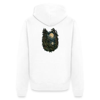 Mondlicht Waldwanderer im Nachtwald - Unisex Premium Bio Zip Hoodie - Weiß - Hinten - Thijin (182cm)