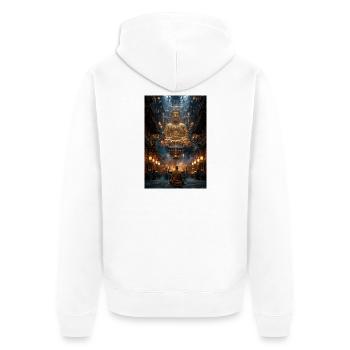 Goldener Buddha in der Heiligen Halle - Unisex Premium Bio Zip Hoodie - Weiß - Hinten - Thijin (182cm)