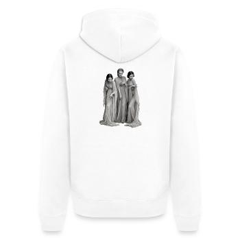 DREI GLEICHE - Unisex Premium Bio Zip Hoodie - Weiß - Hinten - Thijin (182cm)