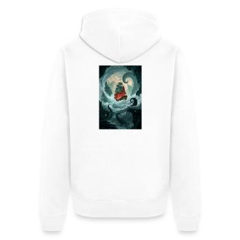 Karmesinrotes Gefäß gegen Krakens Kielwasser - Unisex Premium Bio Zip Hoodie - Weiß - Hinten - Thijin (182cm)