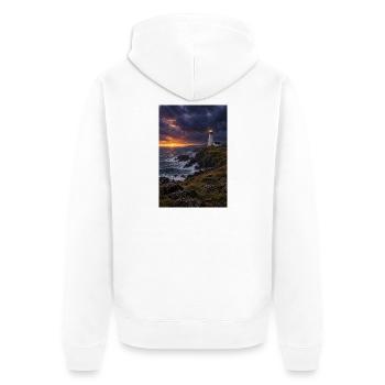 Dusk Lighthouse an der Rocky Coast - Unisex Premium Bio Zip Hoodie - Weiß - Hinten - Thijin (182cm)