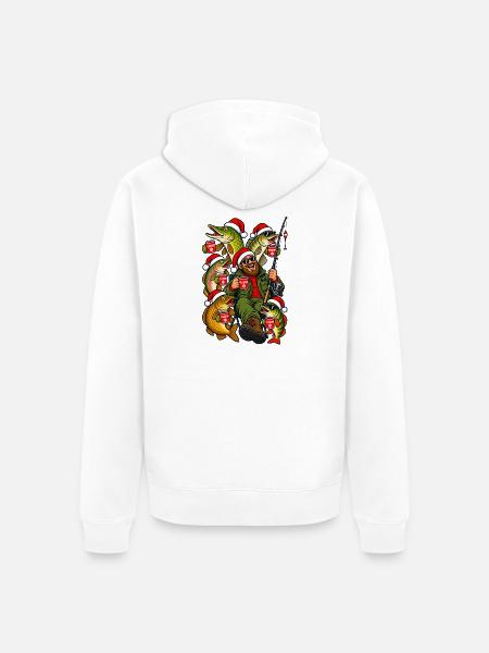 Weihnachtsangler mit Glühwein und Fischen - Unisex Premium Bio Zip Hoodie - Weiß