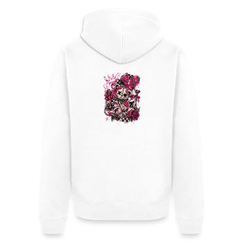 Neon-genähter Bär mit Stachelherz - Unisex Premium Bio Zip Hoodie - Weiß - Hinten - Thijin (182cm)