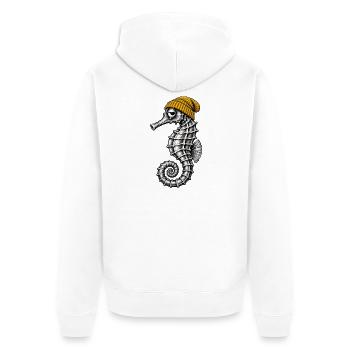 Seepferdchen mit gelber Mütze - Unisex Premium Bio Zip Hoodie - Weiß - Hinten - Thijin (182cm)
