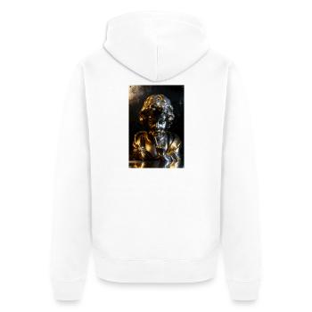 Goldene Cherub-Büste mit Felsgeste - Unisex Premium Bio Zip Hoodie - Weiß - Hinten - Thijin (182cm)
