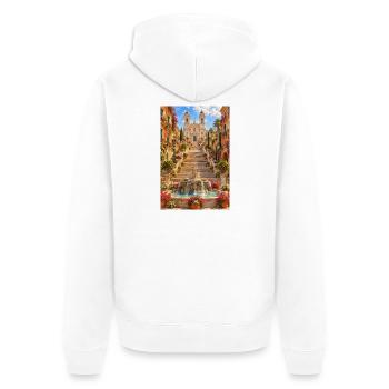 Mittelmeertreppe & Brunnenblüte - Unisex Premium Bio Zip Hoodie - Weiß - Hinten - Thijin (182cm)